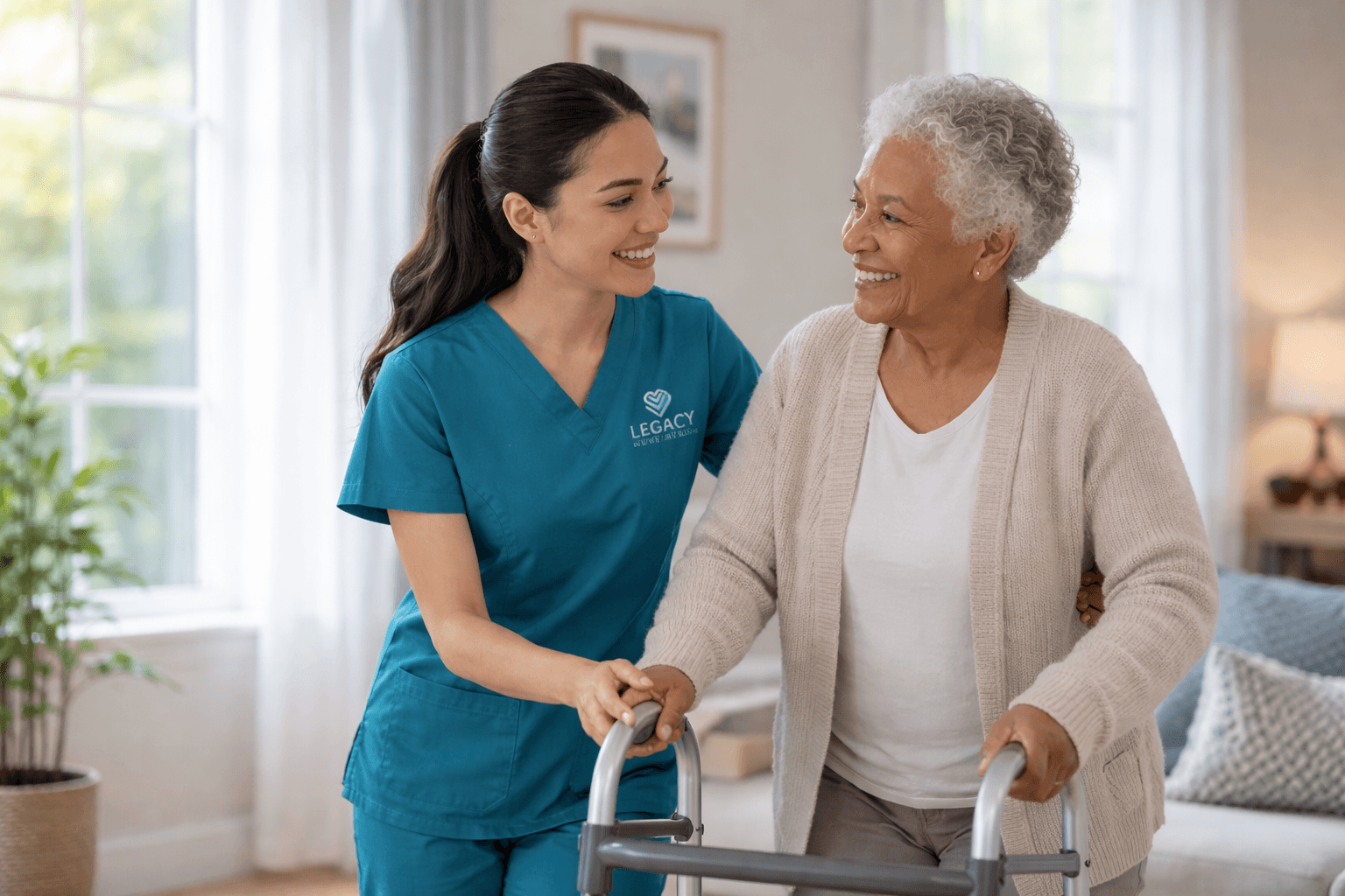 Legacy Home Health caregiver assisting an older adult at home.